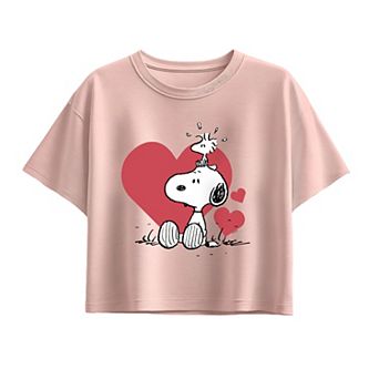 Girls 7-16 Peanuts Snoopy & Woodstock Heart Boxy Tee
