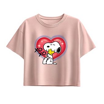 Girls 7-16 Peanuts Snoopy & Woodstock Airbrush Heart Boxy Tee