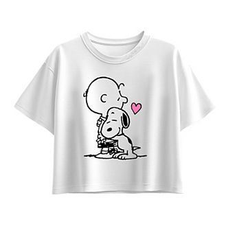 Girls 7-16 Peanuts Snoopy & Charlie Brown Hug Boxy Tee