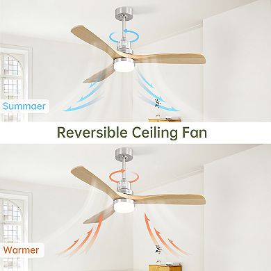 LOVMOR 52 Inch Ceiling Fan Dimmable Led 6 Speed Remote 3 Wood Blades DC Motor