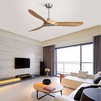 LOVMOR 60 Inch Outdoor Ceiling Fan No Light 3 Wood Blades Remote DC Motor