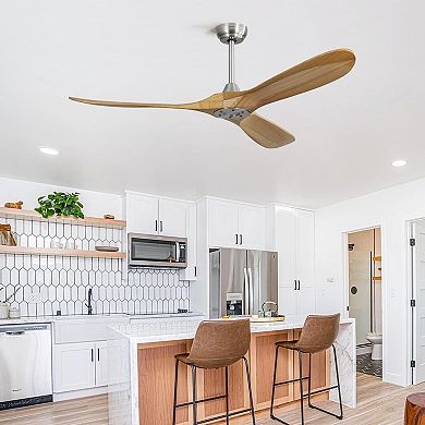 LOVMOR 60 Inch Outdoor Ceiling Fan No Light 3 Wood Blades Remote DC Motor