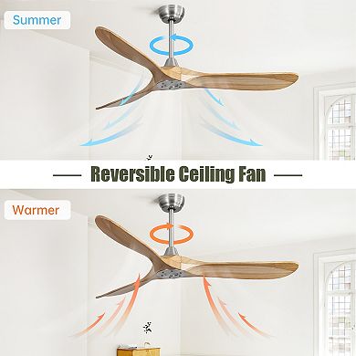 LOVMOR 60 Inch Outdoor Ceiling Fan No Light 3 Wood Blades Remote DC Motor