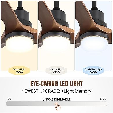 LOVMOR 60 Inch Ceiling Fan With Lights 3 Wood Blades Noiseless Remote