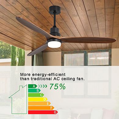 LOVMOR 60 Inch Ceiling Fan With Lights 3 Wood Blades Noiseless Remote