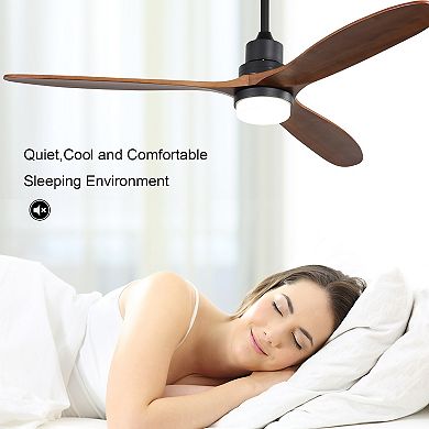 LOVMOR 60 Inch Ceiling Fan With Lights 3 Wood Blades Noiseless Remote
