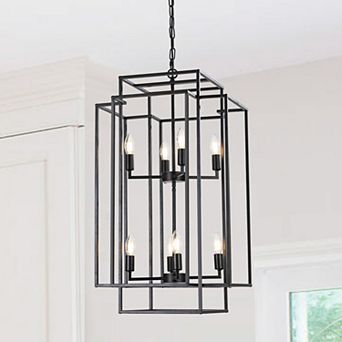 LOVMOR 18 Modern 8 Light Black Geometric Pendant for Living/Dining/Kitchen No Bulbs