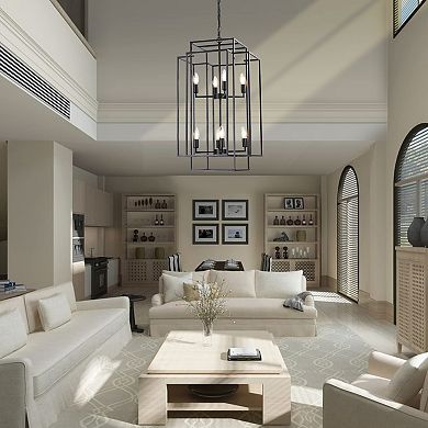 LOVMOR 18 Modern 8 Light Black Geometric Pendant for Living/Dining/Kitchen No Bulbs