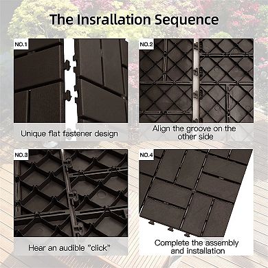 LOVMOR 36pcs 12x12in Composite Interlocking Deck Tiles Four Slat Plastic Brown