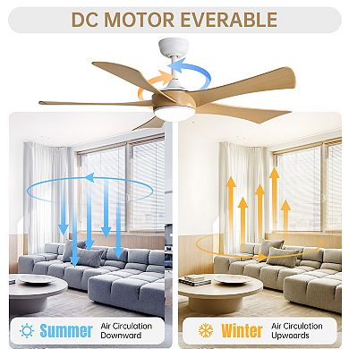 LOVMOR 52 Inch Modern Ceiling Fan 22W LED Remote 5 ABS Blades for Living Room