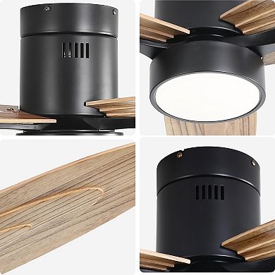 LOVMOR 56 Inch Flush Mount Ceiling Fan Light Remote 3 Wood Blades DC Motor Black