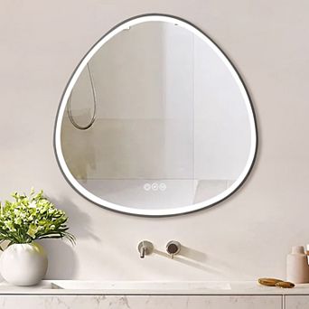 LOVMOR 32x32 in Gunmetal Grey Framed Dimmable Anti-Fog LED Bathroom Mirror