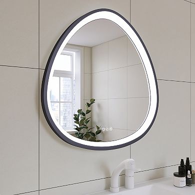 LOVMOR 32x32in Gunmetal Grey Framed Dimmable Anti-Fog LED Bathroom Mirror