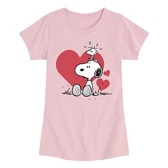 Girls 7-16 Peanuts Snoopy & Woodstock Heart Graphic Tee