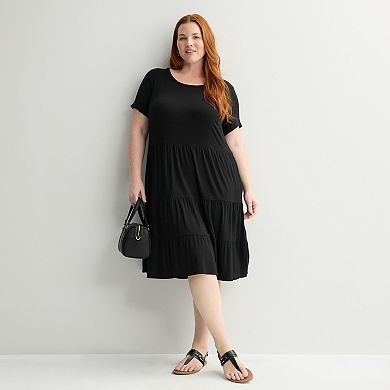 Plus Size Apt. 9® Tiered Jersey Pullover Crewneck Dress
