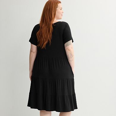 Plus Size Apt. 9® Tiered Jersey Pullover Crewneck Dress