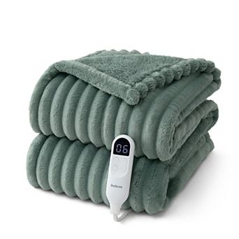Bedsure Ribbed Sherpa Heated Reversible Throw Blanket