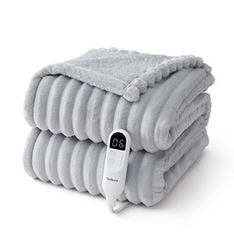 Bedsure Ribbed Sherpa Heated Reversible Throw Blanket