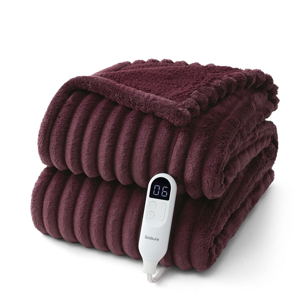 Bedsure Ribbed Sherpa Heated Reversible Throw Blanket - Tawny Port