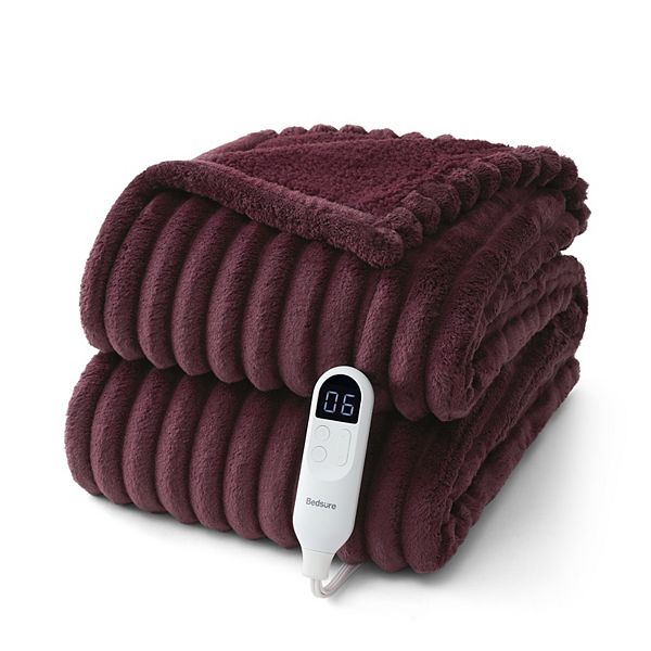 Bedsure Ribbed Sherpa Heated Reversible Throw Blanket