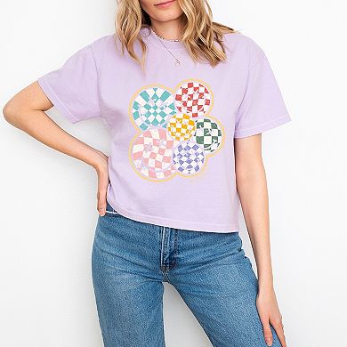 S.W.Smiley Rainbow Checkered - Womens Boxy Crop Top