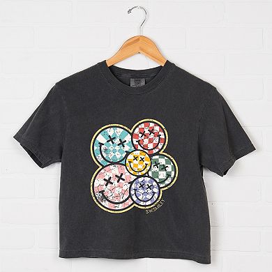 S.W.Smiley Rainbow Checkered - Womens Boxy Crop Top