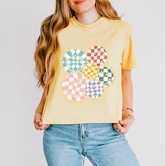 S.W.Smiley Rainbow Checkered - Womens Boxy Crop Top