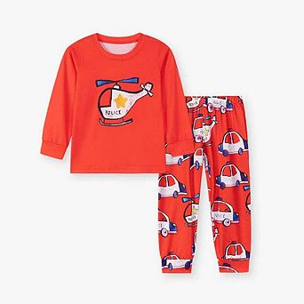 MyKids-USA Police Adventure Long Sleeve Kids Pajama Set  Patrol Cars & Helicopter Design