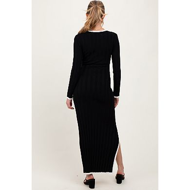 Maternity Wide Ribbed Knit Side Slit Maxi Dress