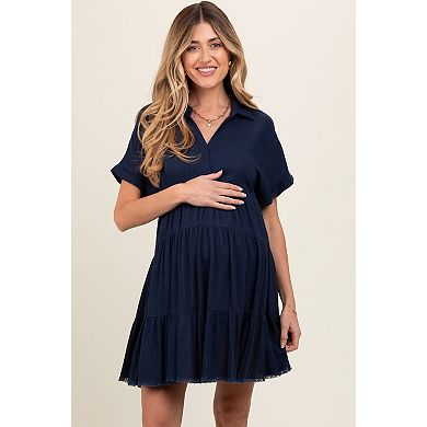 Maternity Tiered Linen Dress