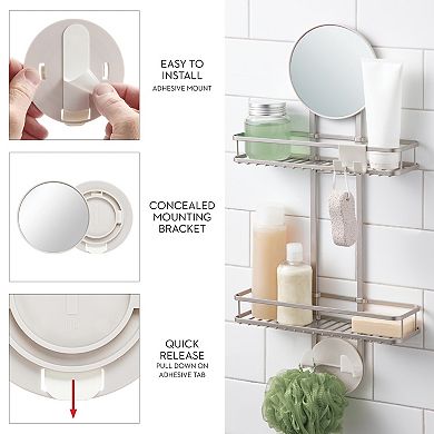 iDesign Self-Adhesive Shower Caddy with Mirror & Accessory Hooks