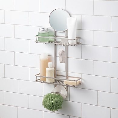 iDesign Self-Adhesive Shower Caddy with Mirror & Accessory Hooks
