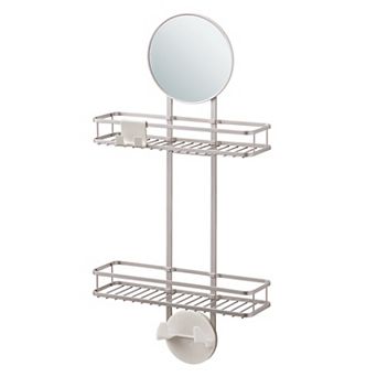iDesign Self-Adhesive Shower Caddy with Mirror & Accessory Hooks