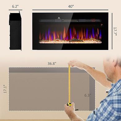 HOMCOM 40inch Recessed or Wall Mounted Electric Fireplace w/ Remote Control