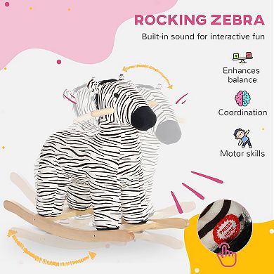 Qaba Kids Rocking Horse, Zebra Shaped Ride on Horse with Realistic Sound