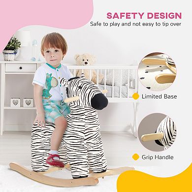 Qaba Kids Rocking Horse, Zebra Shaped Ride on Horse with Realistic Sound