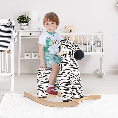 Qaba Kids Rocking Horse, Zebra Shaped Ride on Horse with Realistic Sound