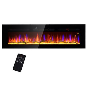 HOMCOM 60inch Recessed or Wall Mounted Electric Fireplace w/ Remote Control