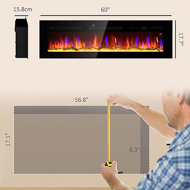 HOMCOM 60inch Recessed or Wall Mounted Electric Fireplace w/ Remote Control