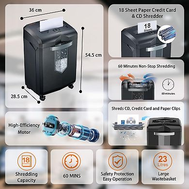 Bonsaii 18-Sheet Heavy Duty Cross-Cut Paper and Credit Card Shredder w/ 6-Gallon Pullout Basket