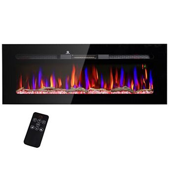 HOMCOM 50inch Recessed or Wall Mounted Electric Fireplace w/ Remote Control