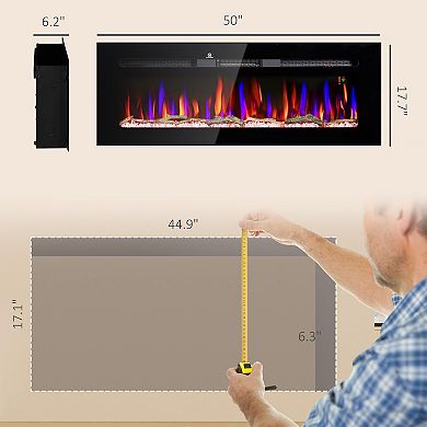 HOMCOM 50inch Recessed or Wall Mounted Electric Fireplace w/ Remote Control