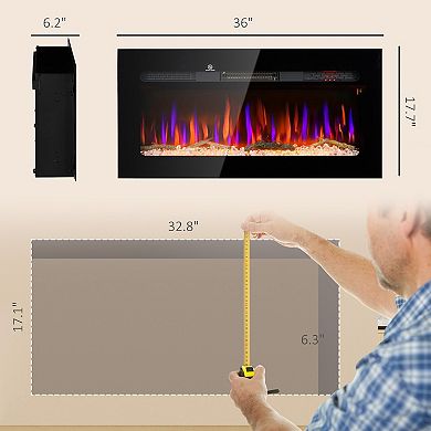 HOMCOM 36inch Recessed or Wall Mounted Electric Fireplace w/ Remote Control