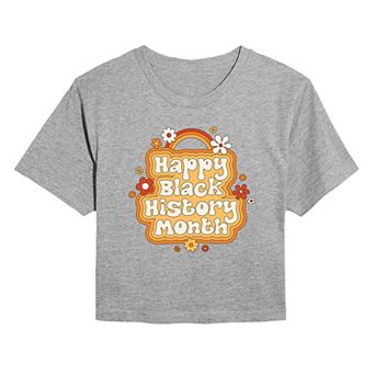 Juniors' Happy Black History Month Floral Cropped Tee