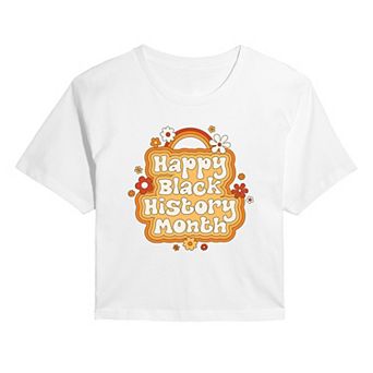 Juniors' Happy Black History Month Floral Cropped Tee