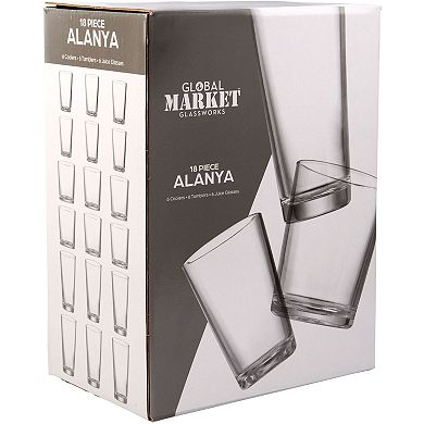 Home Essentials Global Market Alanya 18-Piece Glassware Set