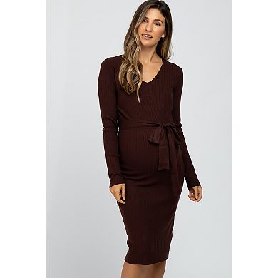 Maternity Tie Front Sweater Midi Dress