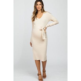 Maternity Tie Front Sweater Midi Dress