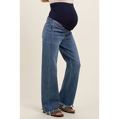 Maternity Wide Leg Distressed Hem Maternity Jeans