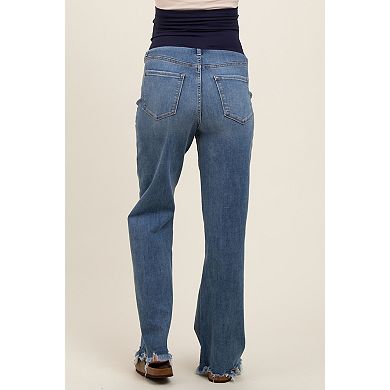 Maternity Wide Leg Distressed Hem Maternity Jeans